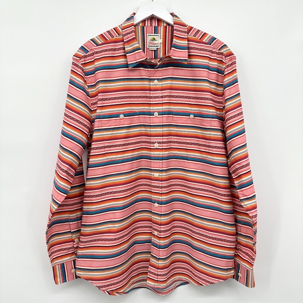 Pendleton Surf‎ Shirt Mens Large Striped 100% Cotton Long Sleeve Button Up